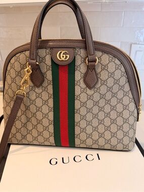 Gucci Brown Ophidia GG Supreme Top Handle Medium Bag